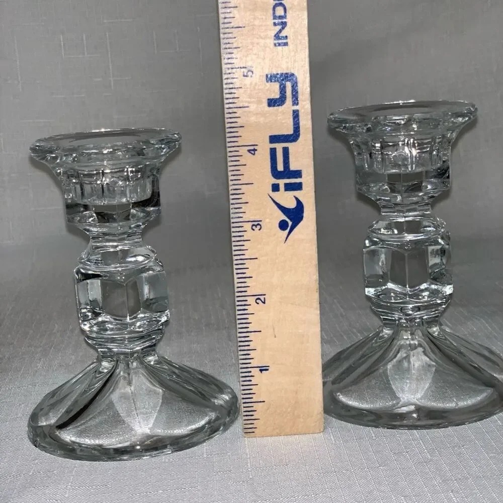 VINTAGE 2PCS Antique Crystal Clear Glass Candlestick Candle Holder Home Decor